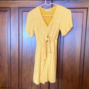 Abercrombie & Fitch Yellow Orange Mini Short Sleeve Bow V-neck Dress Size XXSP